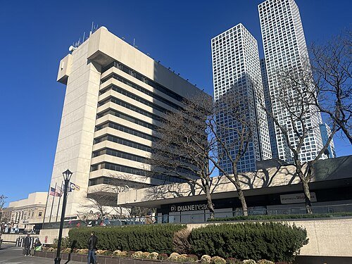 Drone facade inspection of Journal Square Tower in Jersey City, NJ